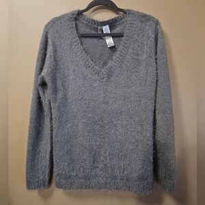 Capezio Knitwear Women's Size L Fuzzy Gray Pullover Sweater